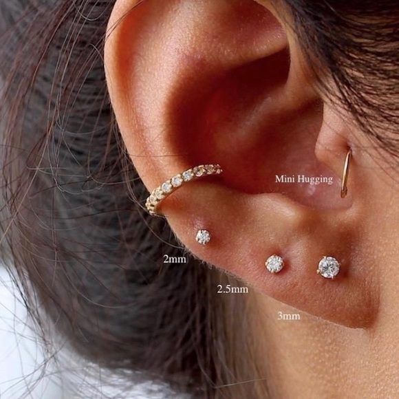 10K Gold Push Back 4mm Princess cut Earrings same day shipping - Picture 3 of 11